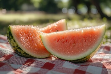 Sticker - Watermelon slices on a red and white checkered blanket