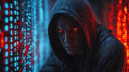 Cyberpunk Hacker with Red Eyes