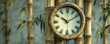 © Rainister - Design a photorealistic depiction of a bamboo wall clock against a gentle backdrop, focusing on the intricate patterns and tones of the bamboo