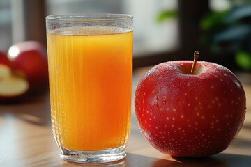 Poster - Glass of Apple Juice and a Fresh Red Apple