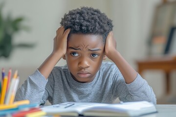 Young Boy Struggling with Homework