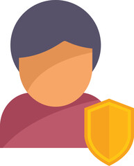 Poster - person standing protected with big shield symbol flat icon design representing the concept of safety