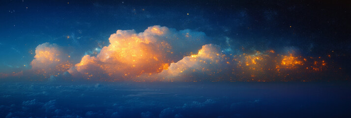 Poster - A glowing cloud against a dark blue sky with stars