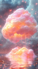 Canvas Print - Dreamy pink and yellow cloud with sparkling rain.