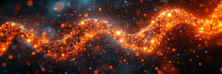 Wall Mural - Abstract glowing orange and blue particles form a wave