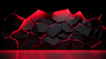 Aufkleber - Abstract black and red cracked wall design with glowing edges, perfect for modern digital backgrounds or artistic projects