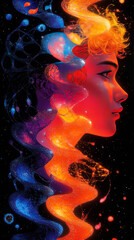 Poster - Abstract portrait of a person with colorful lights