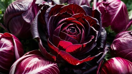 Wall Mural - Whole radicchio with deep purple leaves closeup