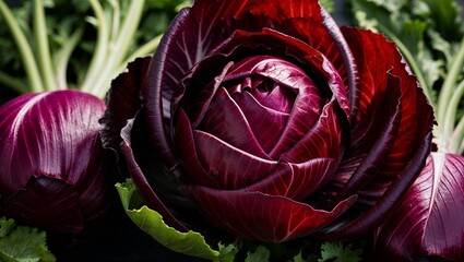 Wall Mural - Whole radicchio with deep purple leaves closeup