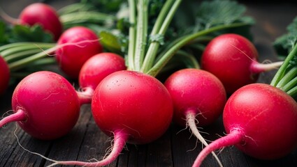 Wall Mural - Whole radishes with bright red skin closeup