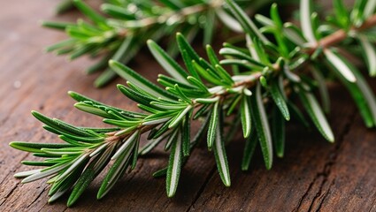 Poster - Fresh rosemary sprigs with fragrant green leaves closeup