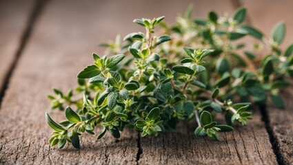 Poster - Fresh thyme sprigs with earthy fragrance closeup