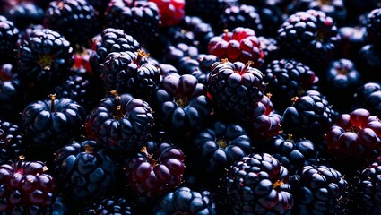 Wall Mural - Juicy blackberries with deep purple hue closeup