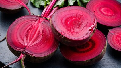 Wall Mural - Sliced beets with vibrant red flesh closeup