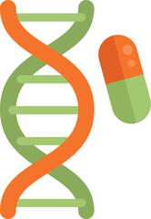 Poster - flat vector icon of dna double helix structure combining with medical pill, representing genetic eng