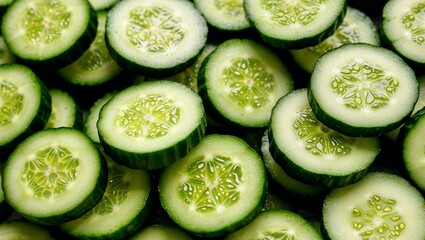 Wall Mural - Sliced cucumbers with smooth green flesh closeup