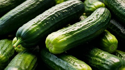 Poster - Whole cucumbers with smooth green skin closeup