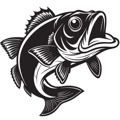 Sticker - Largemouth bass fish silhouette vector on a white background