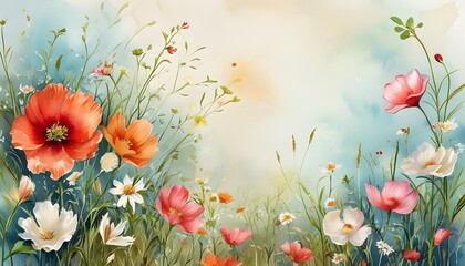 vibrant watercolor design featuring summer and spring floral elements in a harmonious background painting