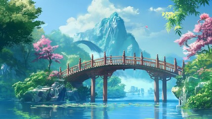 Wall Mural - anime background of the nice river view