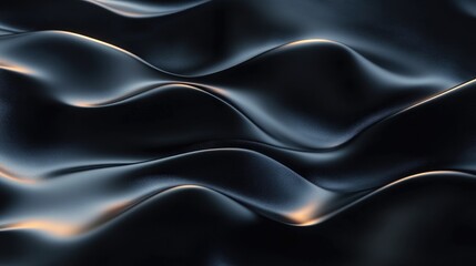 Poster - Abstract black waves flowing smoothly with glowing light at the edges, creating a sense of motion. b501