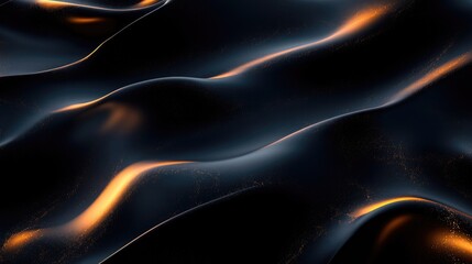 Poster - Abstract black waves flowing smoothly with glowing light at the edges, creating a sense of motion. b501