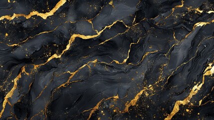 Poster - Glossy black and gold marble texture.