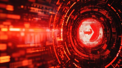 Poster - abstract red warning sign flashing over a breached cybersecurity system