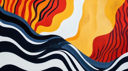 Poster - Bold, sweeping abstract lines forming a dynamic wave pattern in contrasting colors.