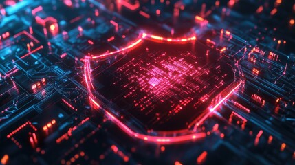 Poster - Digital secure network concept with a glowing shield and streaming data connections.