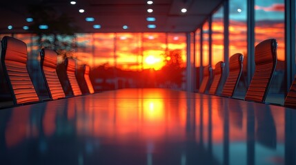 Sticker - Meeting Room with Sunset View and Empty Chairs