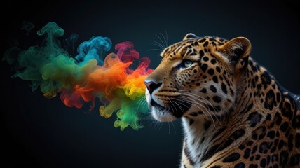 Poster - Leopard with Colorful Smoke