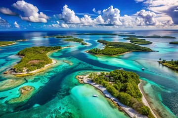 Stunning Aerial View of the Bahama Triangle with Clear Blue Waters and Lush Tropical Islands