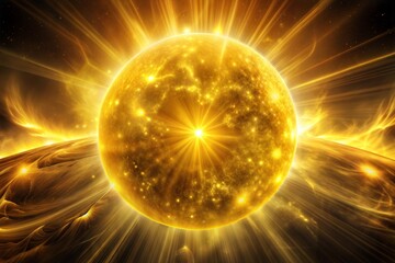 Wall Mural - golden sphere radiating light on dark background