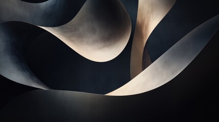 Poster - Shadowy abstract forms curling around each other in a dark, mysterious space.