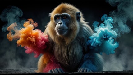 Wall Mural - Monkey with Colorful Smoke