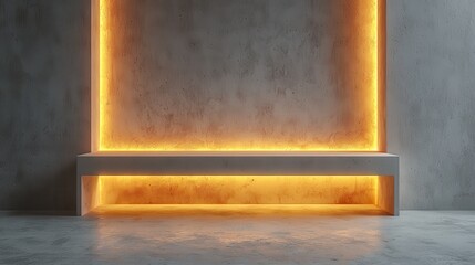 Wall Mural - Minimalist Concrete Wall Shelf with Backlit Glow