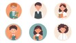 © Who is Santi - a set of illustrated avatars featuring teachers and students in circular frames. One avatar shows a male teacher in a sweater vest holding a textbook, another is a student