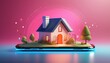 © Pastel - A digital illustration of a cozy house on a smartphone, representing virtual home concepts and modern technology.