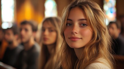 Wall Mural - Portrait of a young woman in a church