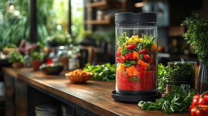 Canvas Print - Fruit and Vegetable Blender in Kitchen