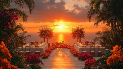 Tropical Wedding Ceremony Sunset Beach Ocean View