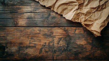 Wall Mural - Vintage wrinkled old paper texture on the wooden table background. For use mock-up, template design.  