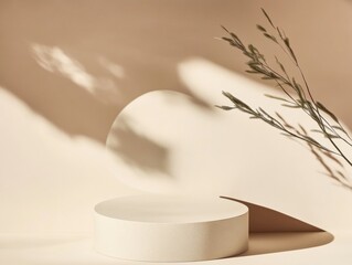 Aufkleber - Minimalist Beige Podium with Soft Shadows and Natural Light for Product Mockup
