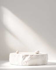 Aufkleber - Minimalist White Concrete Podium with Gentle Sunlight in Monochromatic Setting