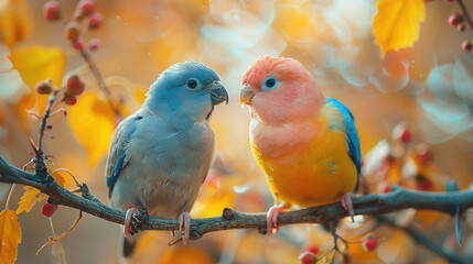 Two Colorful Parrots on a Branch