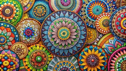 Aufkleber - Vibrant Colored Zentangle Patterns for Relaxation and Creative Inspiration in Art and Design Projects