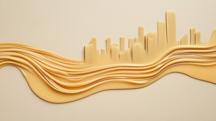 Poster - Abstract Minimalist Cityscape with Flowing Melted Cheese Patterns in Creamy Beige