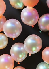 Poster - Iridescent Balloons on Black Background - Vibrant Festive Pattern with Reflective Pink, Blue, and Purple Hues