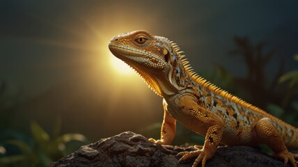 Sticker - Lizard Basking in Golden Sunlight